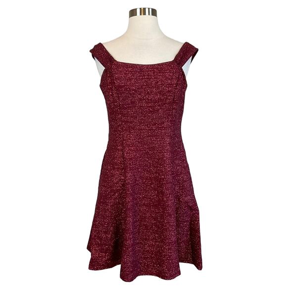 Betsy & Adam Women's Cocktail Dress Size 10 Red Metallic Knit Fit and Flare - Picture 1 of 12